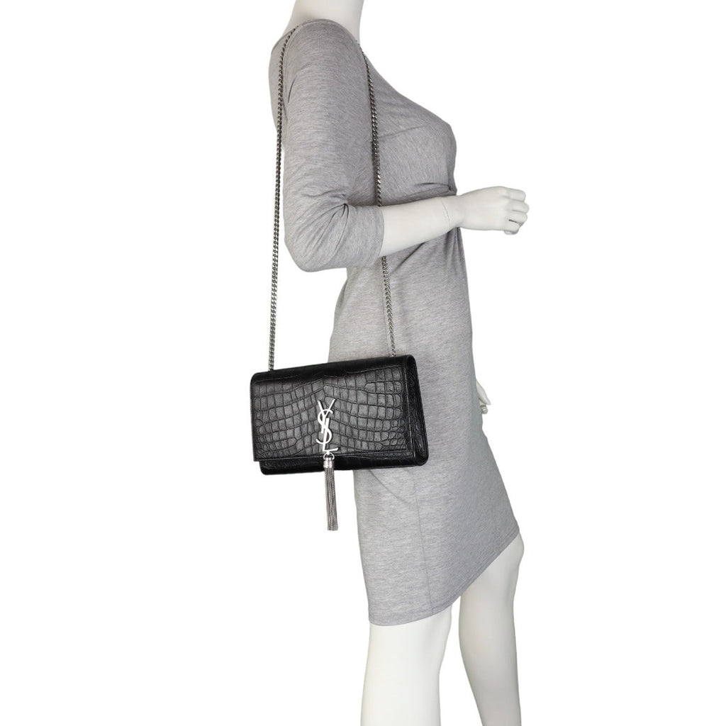 Saint Laurent Kate Tassel Medium Chain Bag Croc-Embossed
