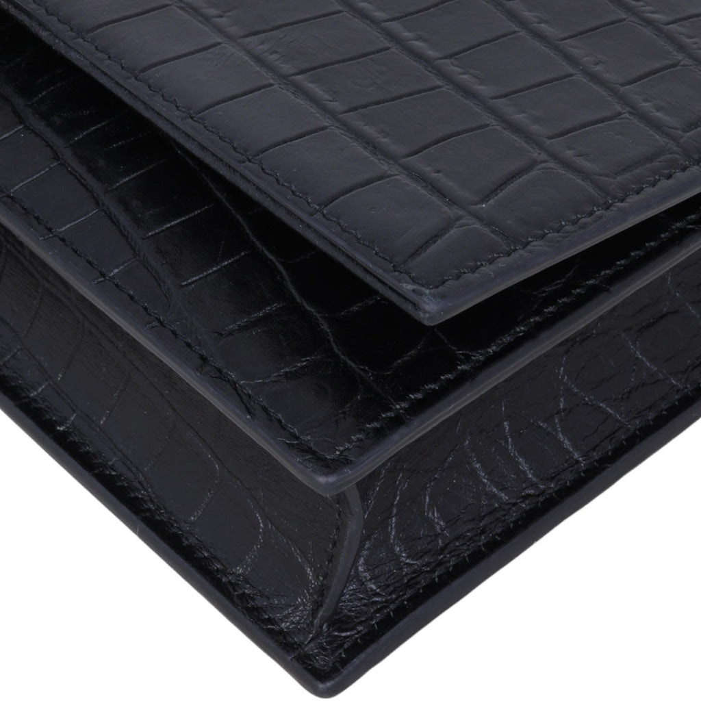 Saint Laurent Kate Tassel Chain Wallet Croc-Embossed