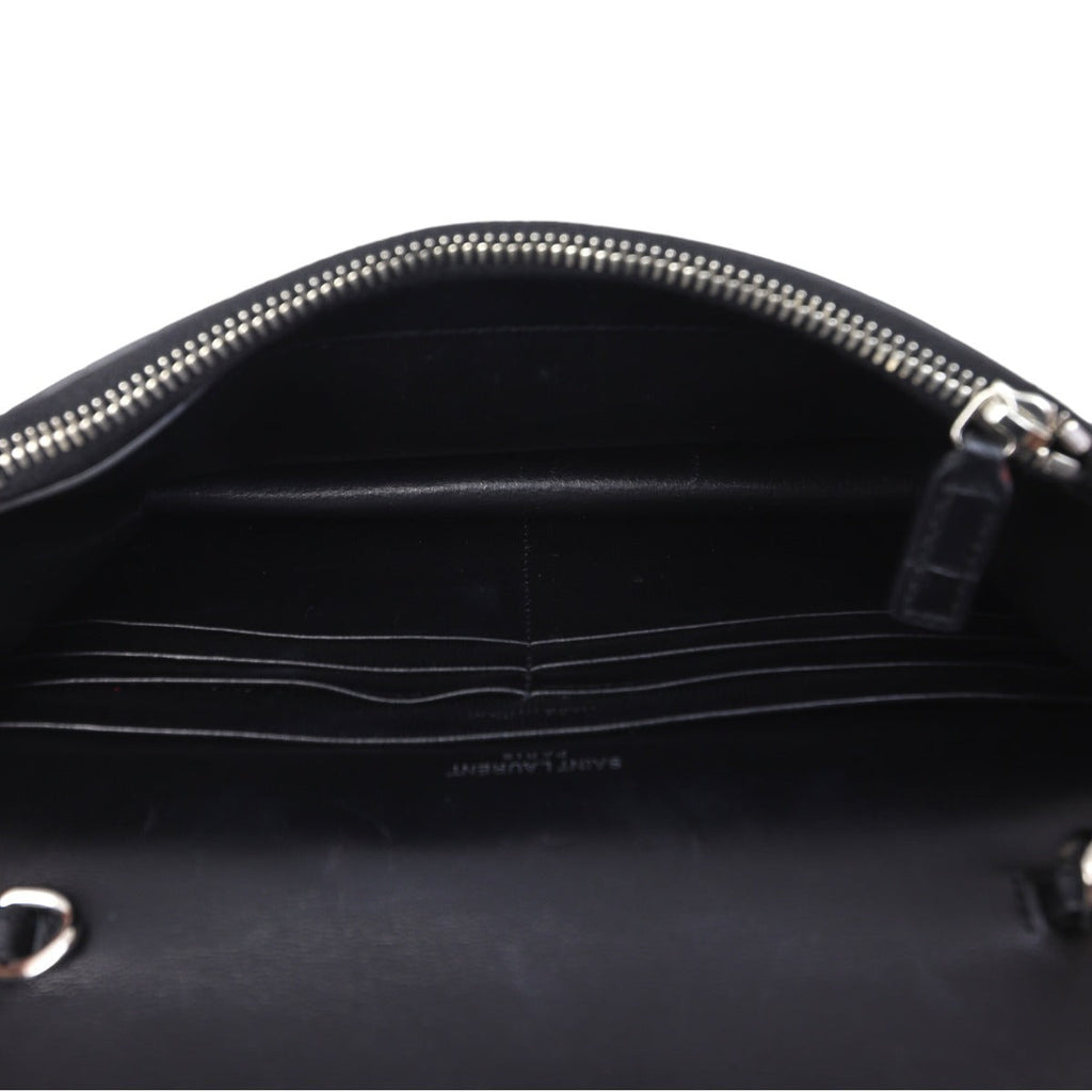 Saint Laurent Kate Tassel Chain Wallet Croc-Embossed