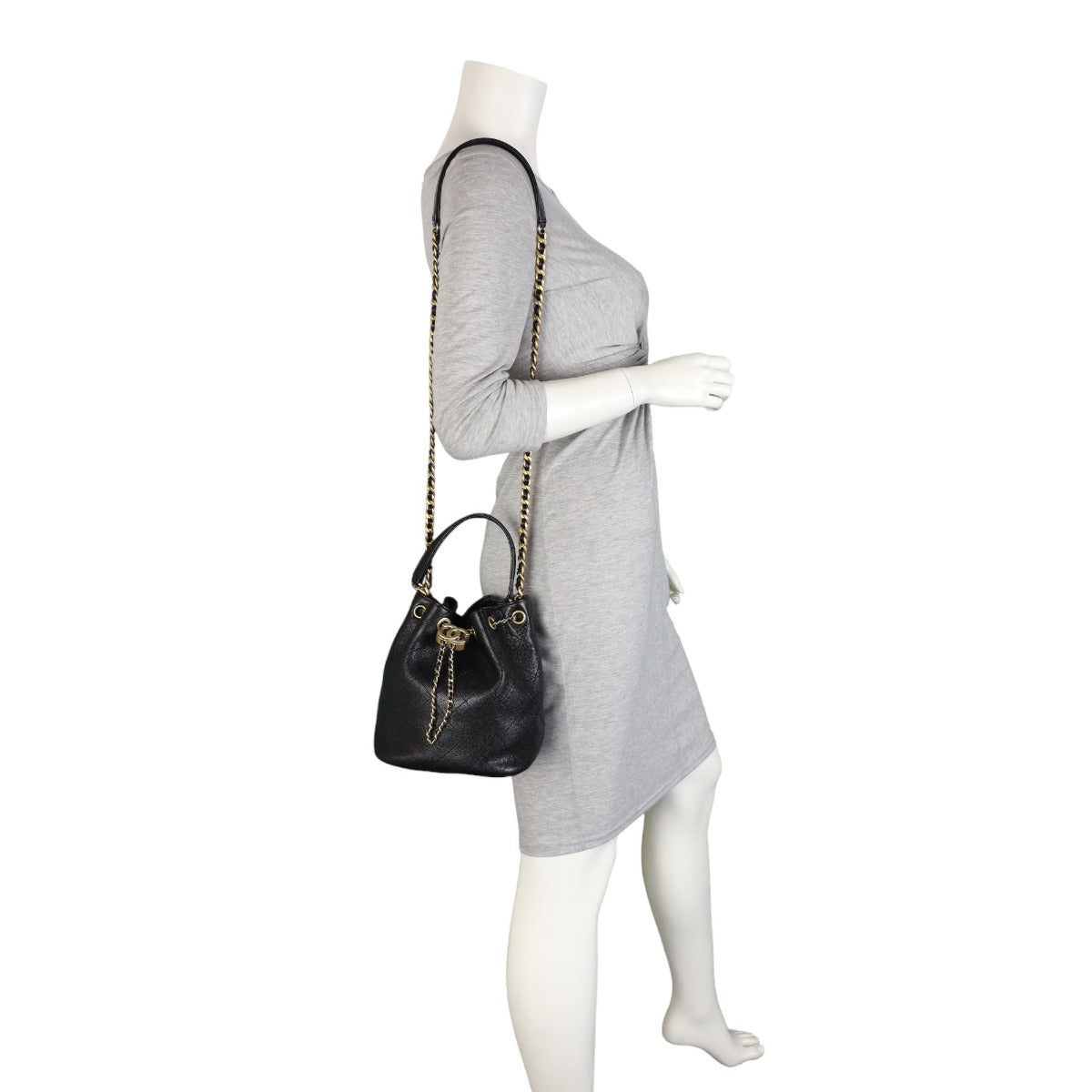 Chanel Quilted CC Drawstring Bucket Bag | Caviar