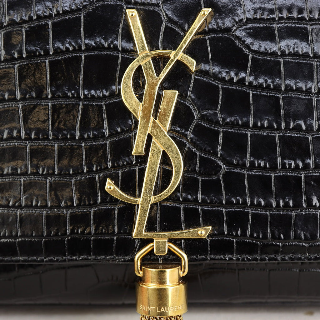 Saint Laurent Kate Tassel Chain Bag Small Croc Embossed