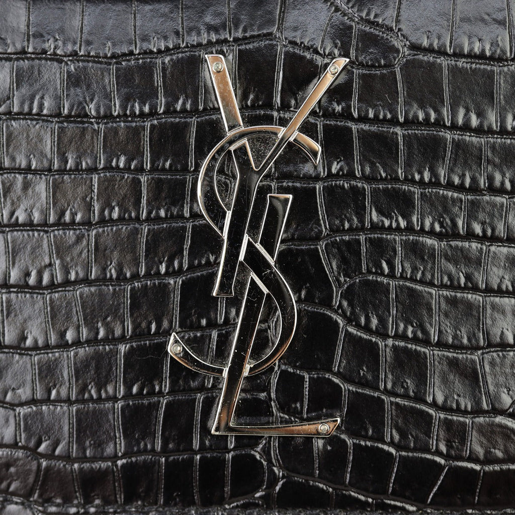 Saint Laurent Sunset Chain Wallet Croc Embossed