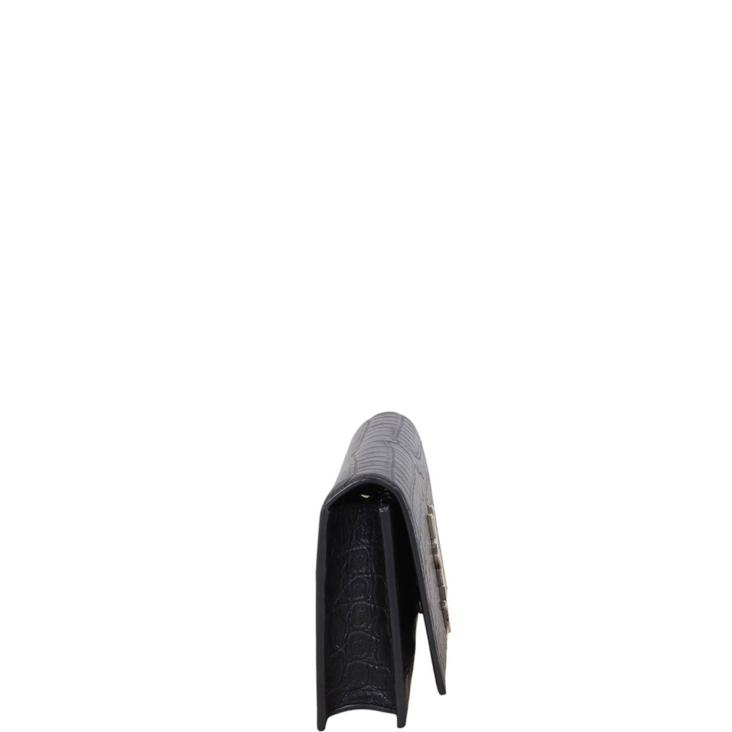 Saint Laurent Kate Tassel Chain Wallet Croc-Embossed