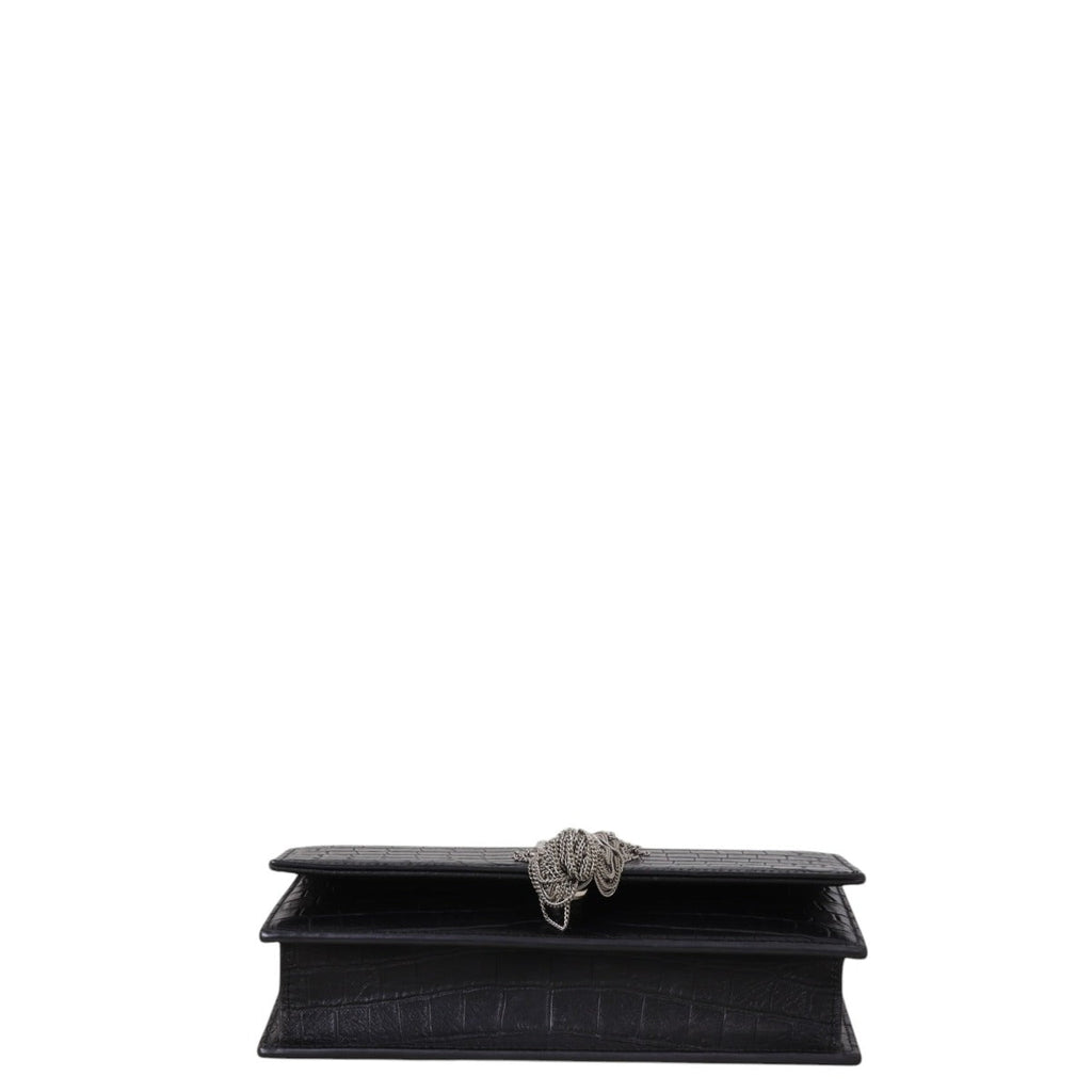 Saint Laurent Kate Tassel Chain Wallet Croc-Embossed