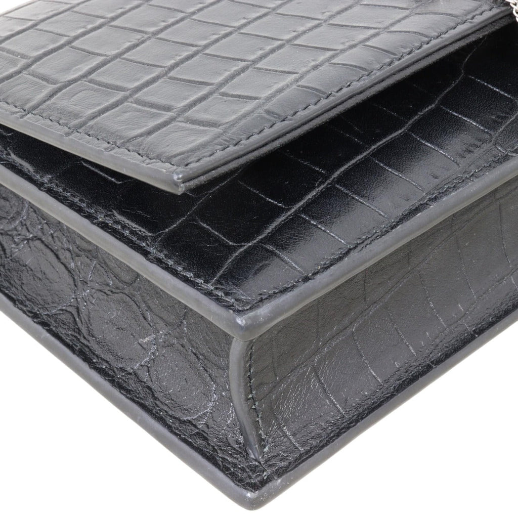 Saint Laurent Kate Tassel Chain Wallet Croc-Embossed