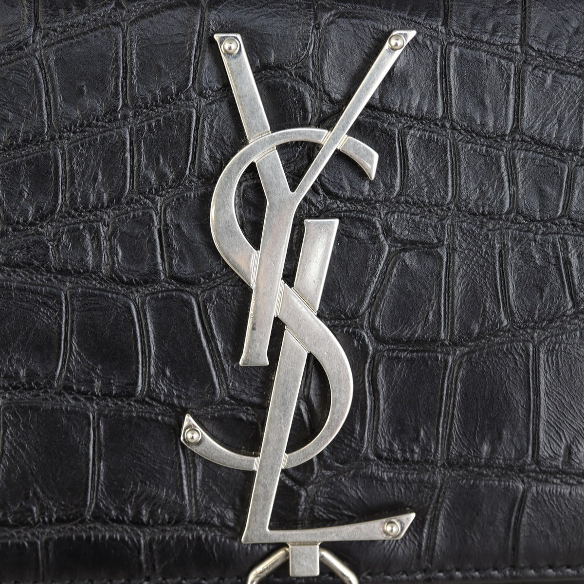 Saint Laurent Kate Tassel Chain Bag Small Croc-Embossed