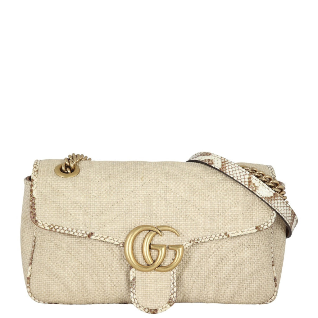 Gucci GG Marmont Matelasse Small Shoulder Bag Raffia Python