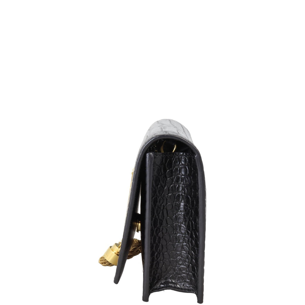 Saint Laurent Kate Tassel Chain Wallet Croc-Embossed