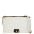 Chanel Boy Old Medium | White Caviar