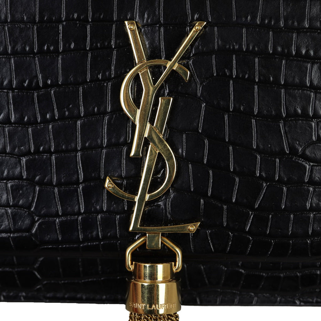 Saint Laurent Kate Tassel Chain Wallet Croc-Embossed
