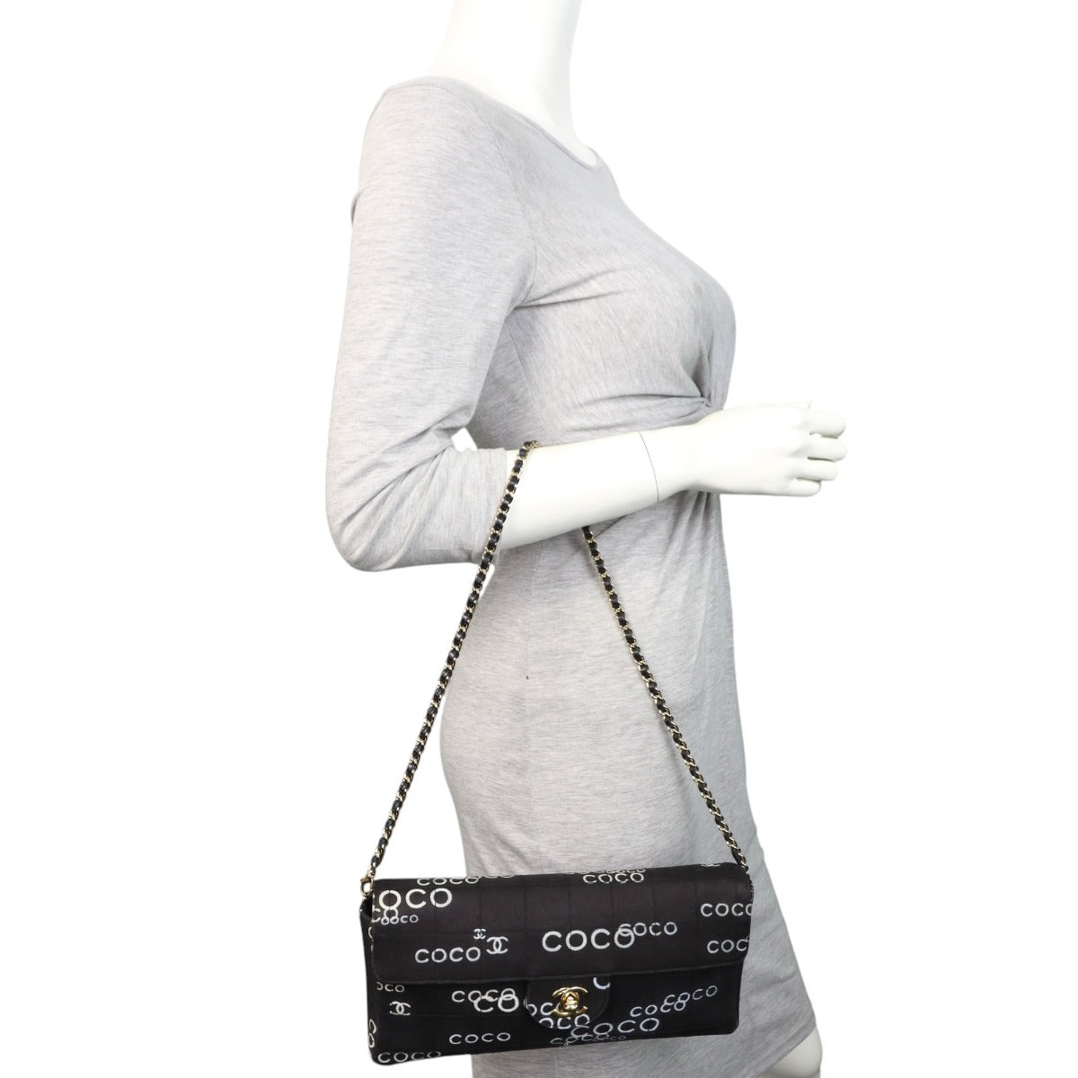 Chanel Coco Canvas East-West Chocolate Bar Flap Bag