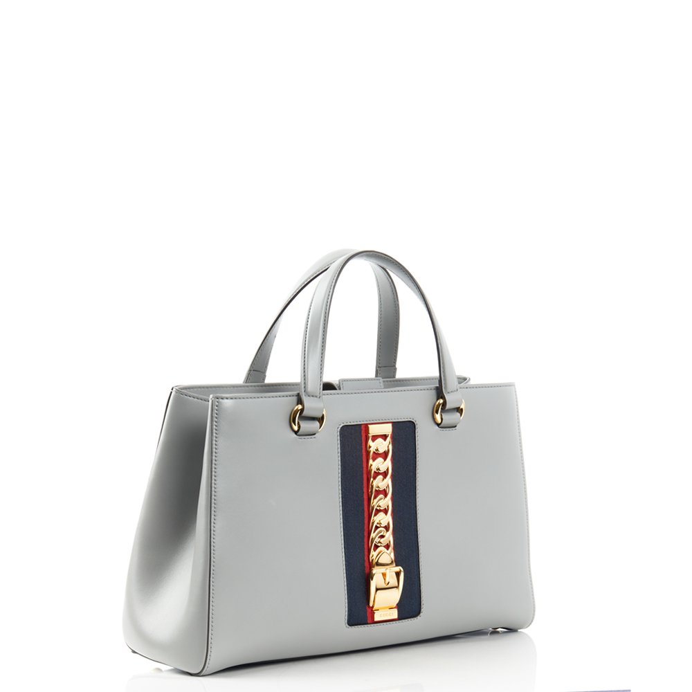 Gucci Tote Sylvie Top Handle Bag in Dusty Grey, Leather