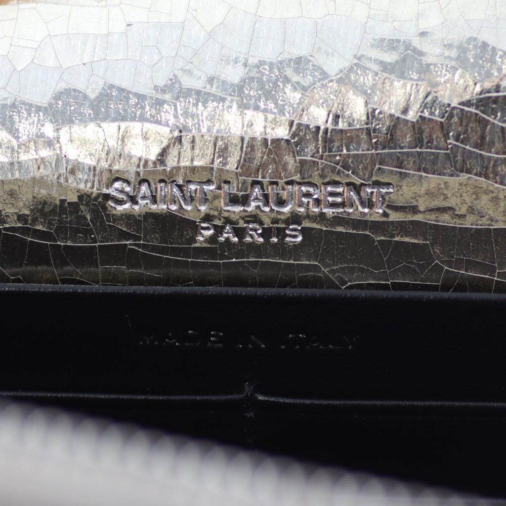 Saint Laurent Kate Metallic Crackled Leather Chain Wallet