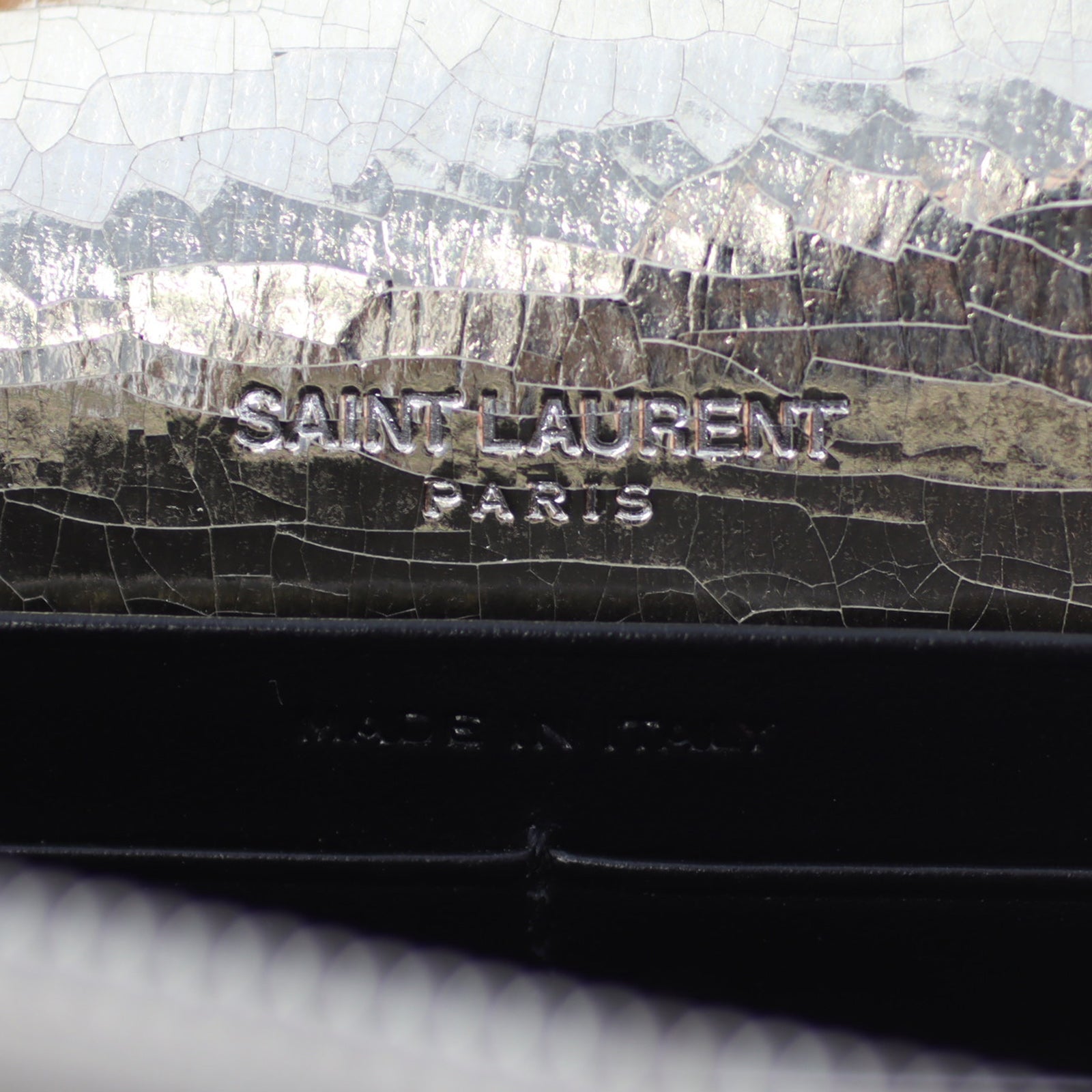 Saint Laurent Kate Metallic Crackled Leather Chain Wallet