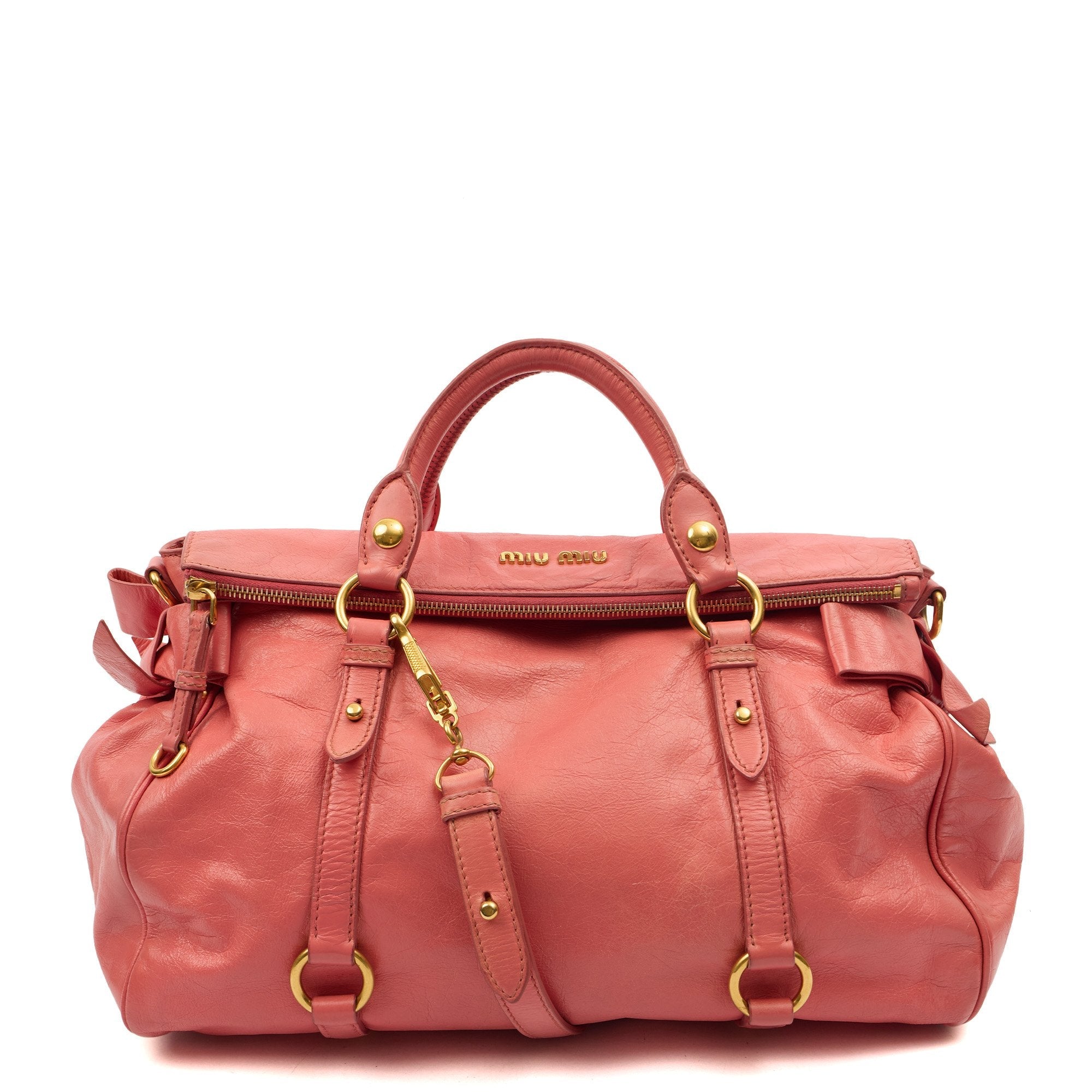 Miu Miu Shoulder Bag Vitello Lux Satchel in Pink, Leather