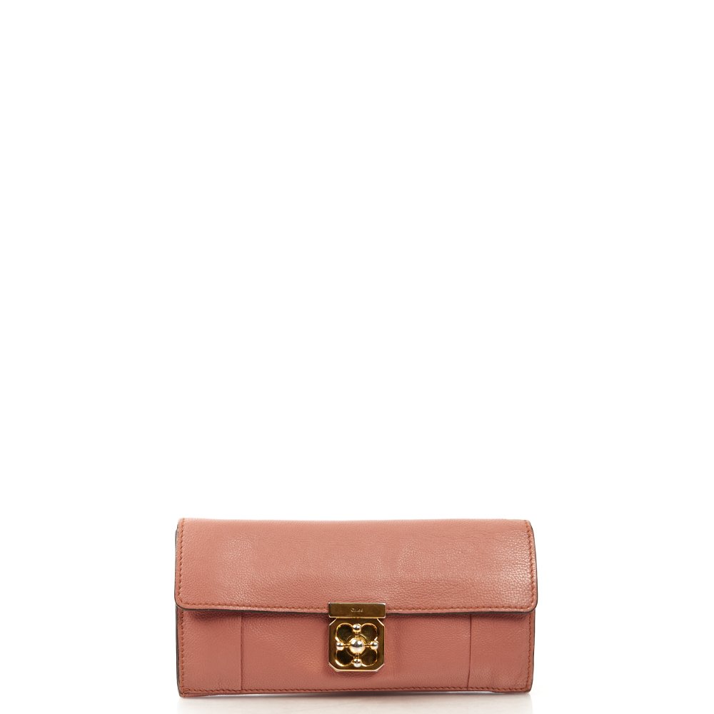 Chloe Purse Elsie Continental Flap Wallet in Nut, Calfskin Leather