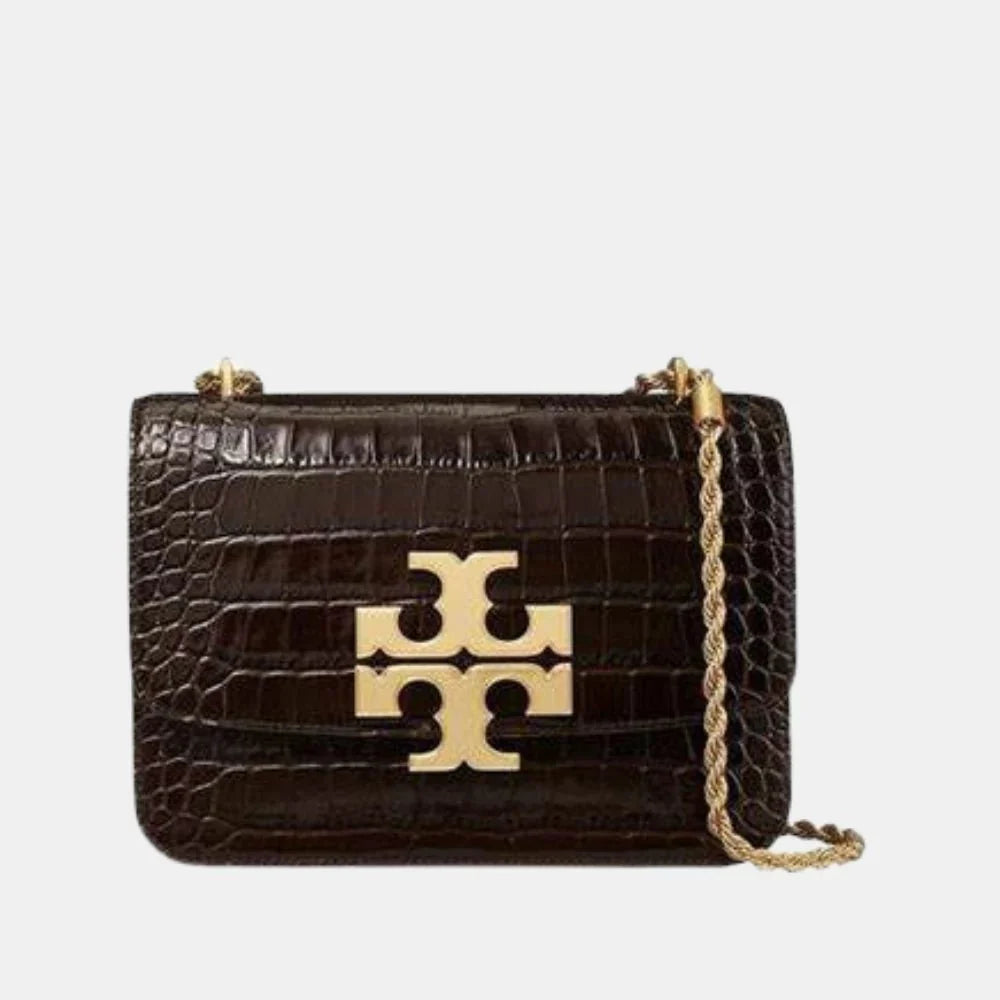 Tory Burch Eleanor Croc-Embossed Shoulder Bag (Black)