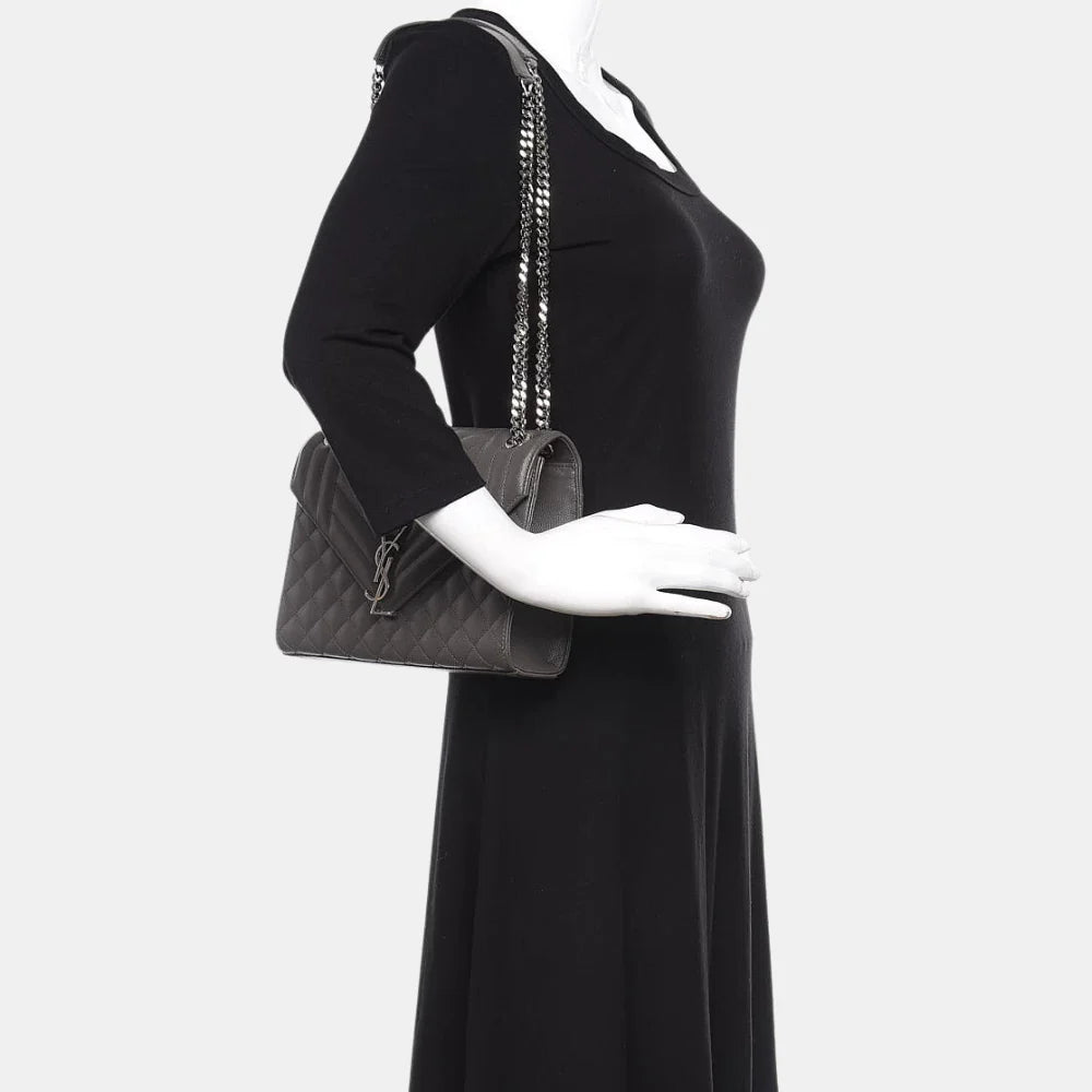 Saint Laurent Leather Medium Envelope Shoulder Bag (Gray)