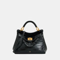 JW Pei Lucia Classic Top Handbag (Black Croc)