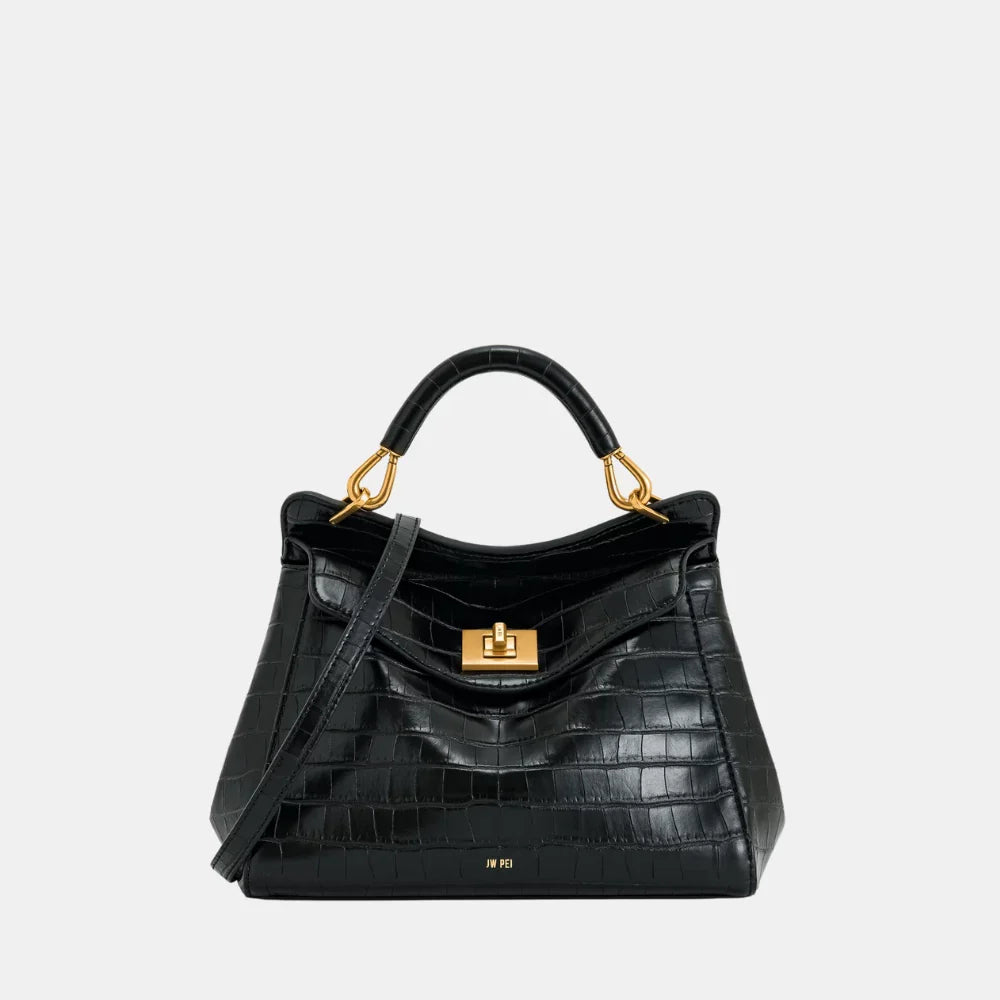 JW Pei Lucia Classic Top Handbag (Black Croc)