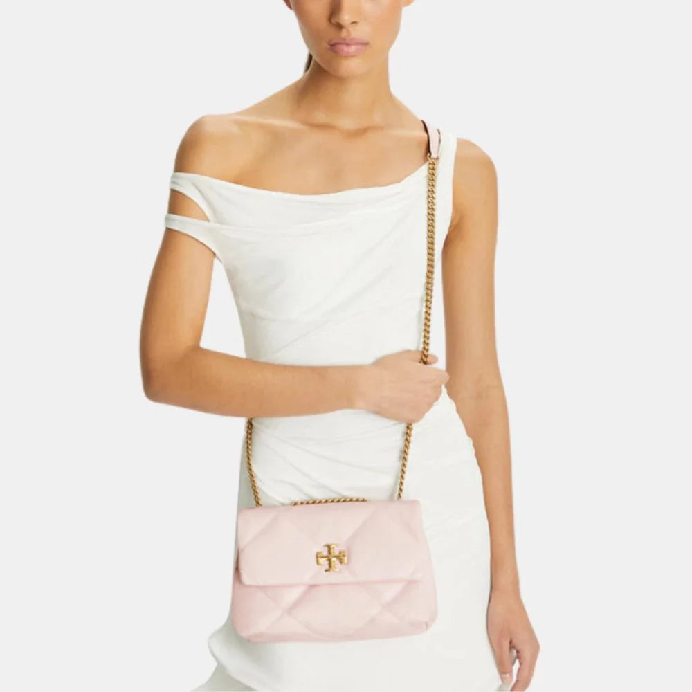 Tory Burch Kira Small Diamond Quilt Convertible Shoulder Bag (Rose Salt)