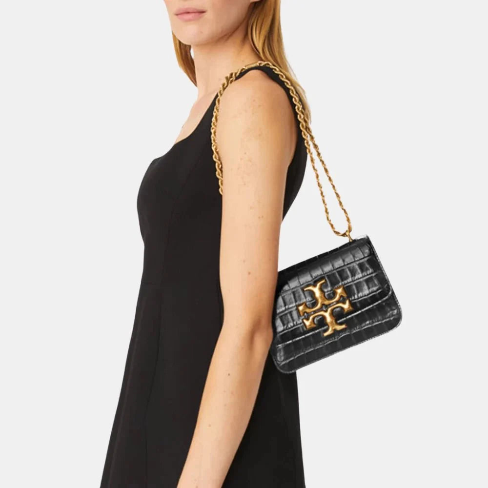 Tory Burch Eleanor Croc-Embossed Shoulder Bag (Black)