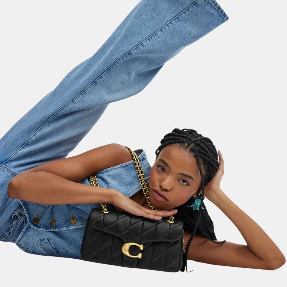 Coach Quilted Tabby 26 Shoulder Bag (Black/Gold)