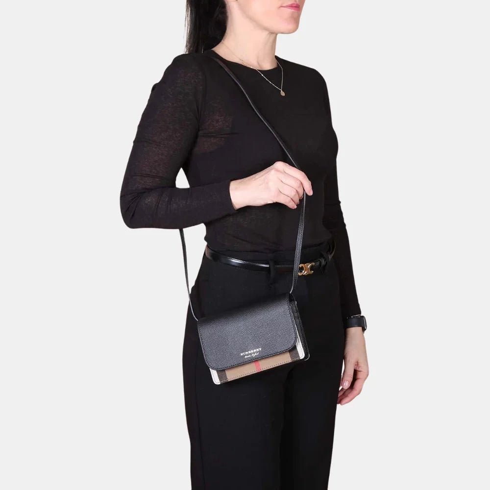 Burberry Hampshire House Check Crossbody Bag (Black)