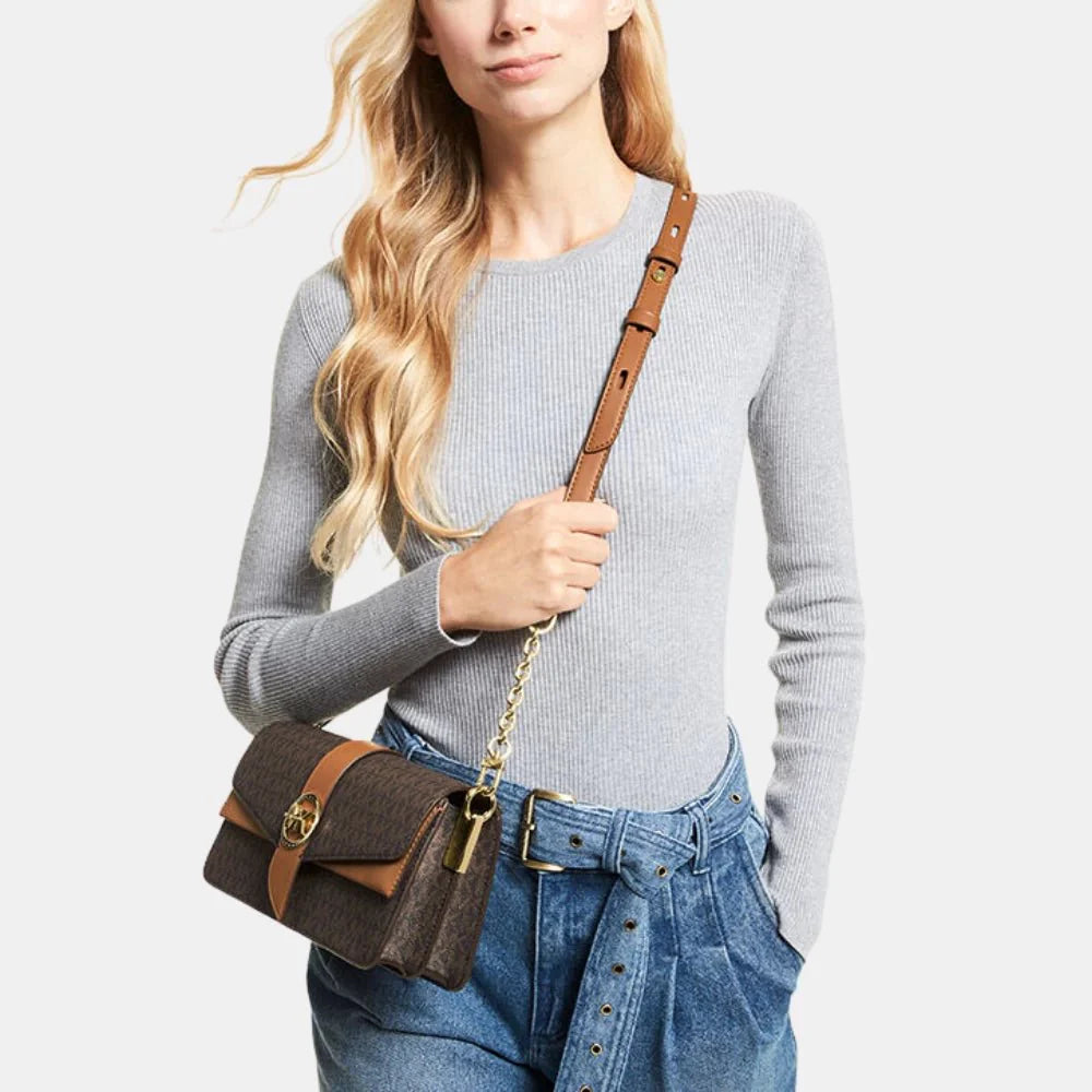 Michael Kors Greenwich Medium Shoulder Bag (Brown/Acorn)