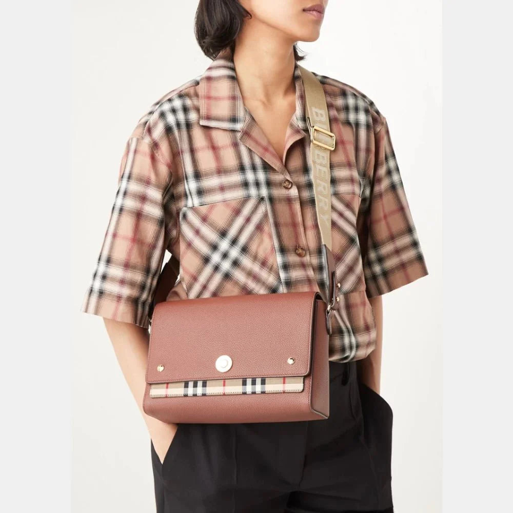 Burberry Leather Vintage Check Note Crossbody Bag