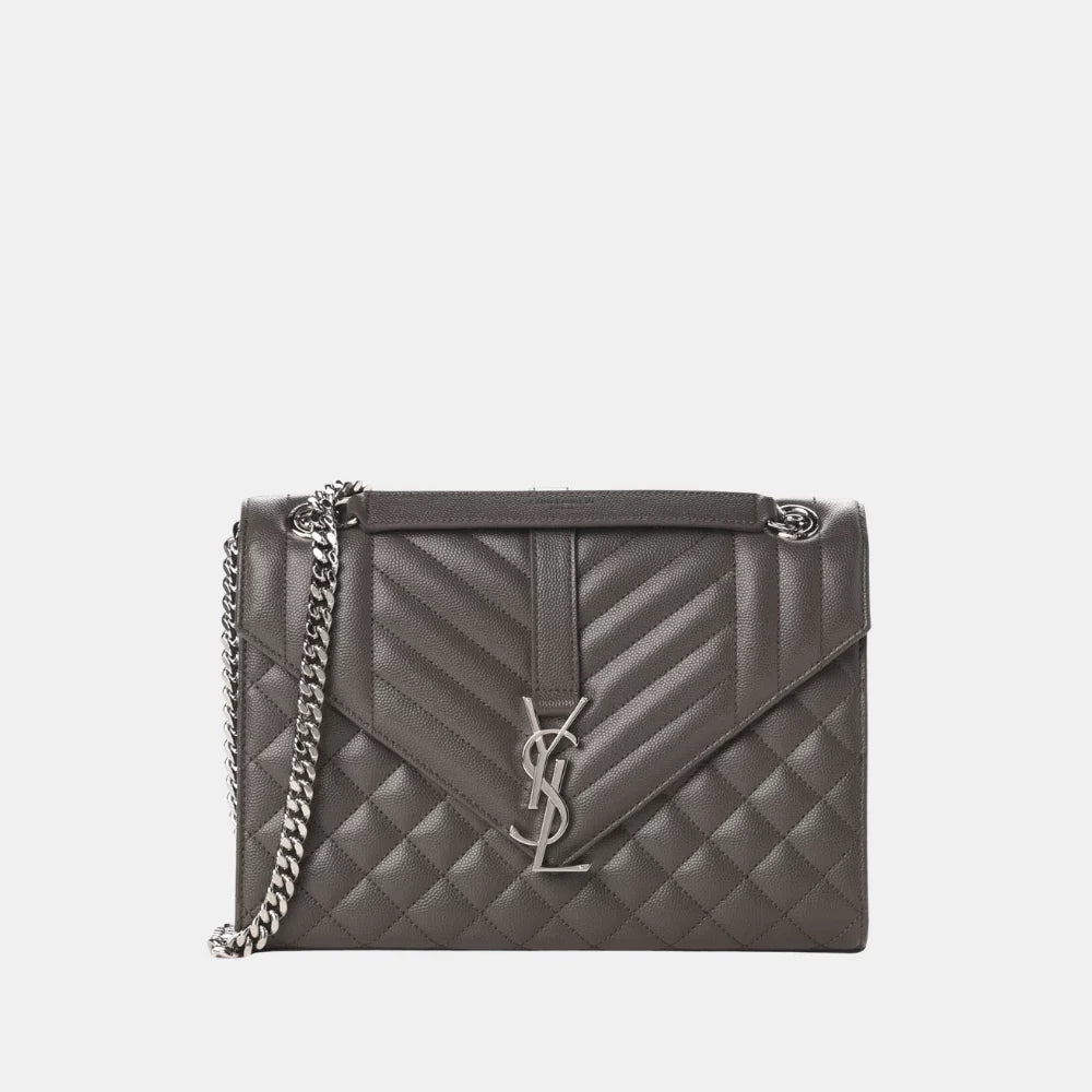 Saint Laurent Leather Medium Envelope Shoulder Bag (Gray)
