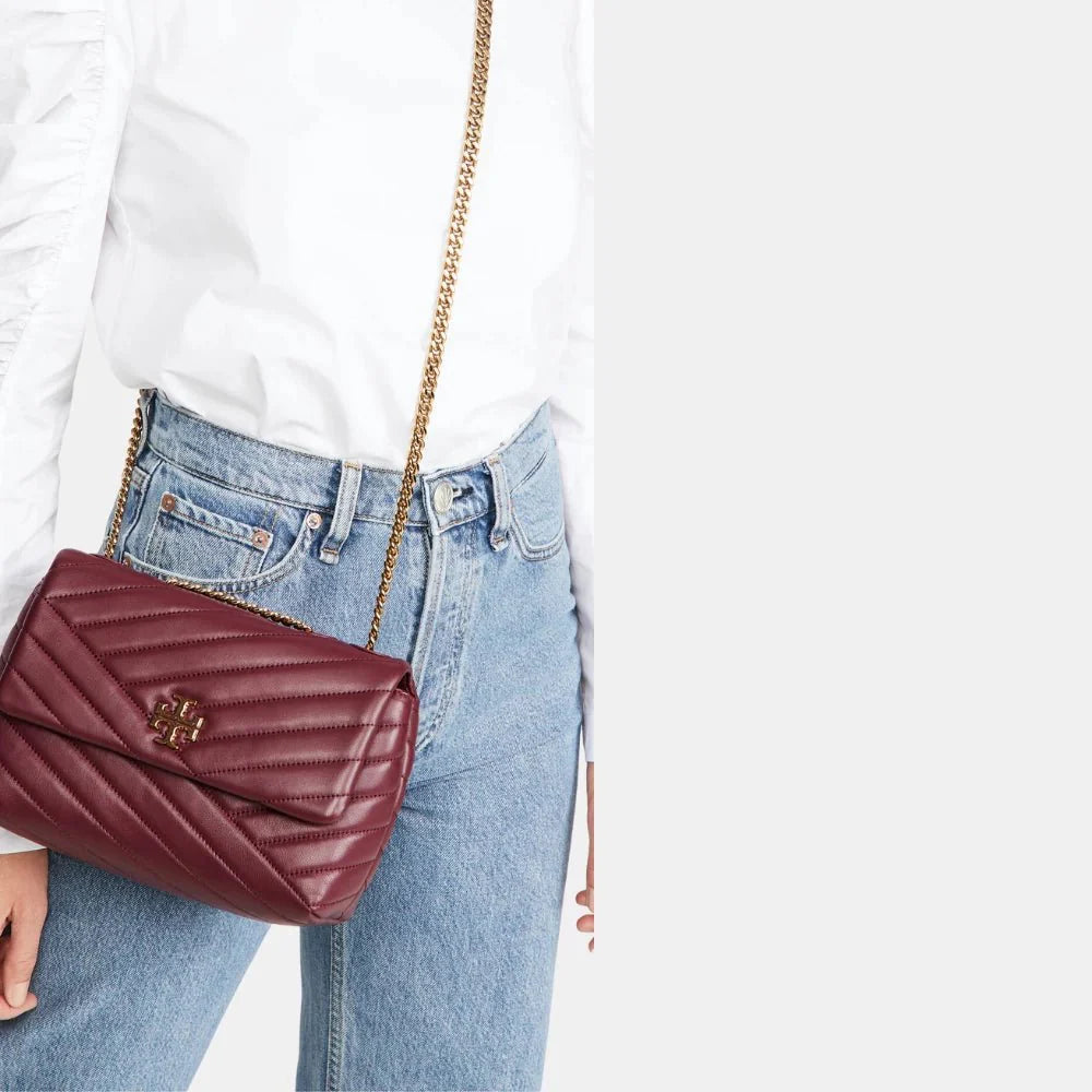 Tory Burch Kira Chevron Small Convertible Handbag (Imperial Garnet)