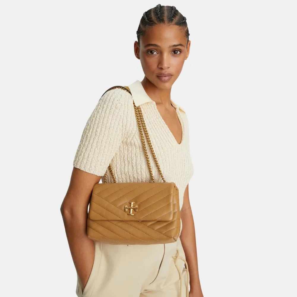Tory Burch Kira Chevron Small Convertible Handbag (Desert Dune)