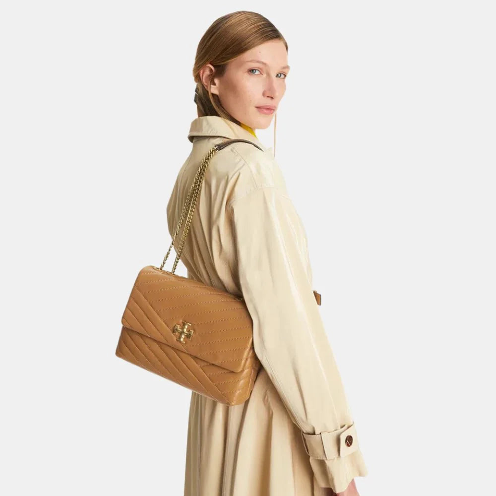 Tory Burch Kira Chevron Convertible Shoulder Bag (Dusty Almond)