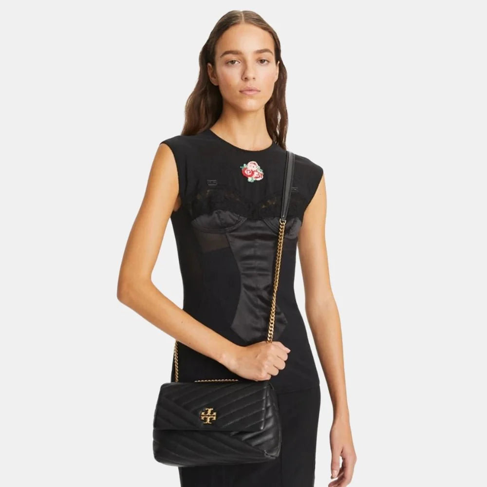 Tory Burch Kira Chevron Convertible Shoulder Bag (Black)
