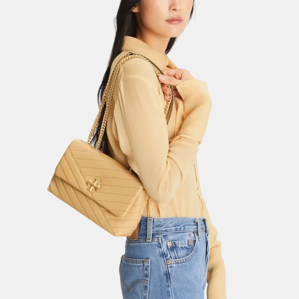 Tory Burch Kira Chevron Small Convertible Handbag (Desert Dune)