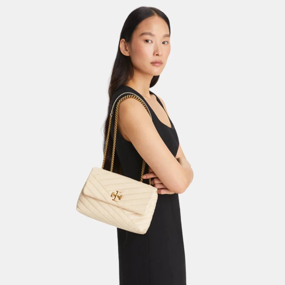 Tory Burch Kira Chevron Small Convertible Handbag (New Cream)