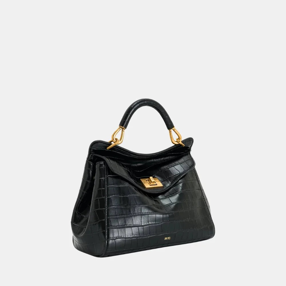 JW Pei Lucia Classic Top Handbag (Black Croc)