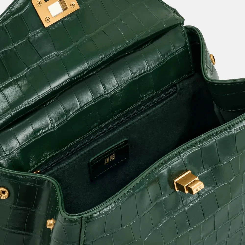 JW Pei Lucia Classic Top Handbag (Green Croc)