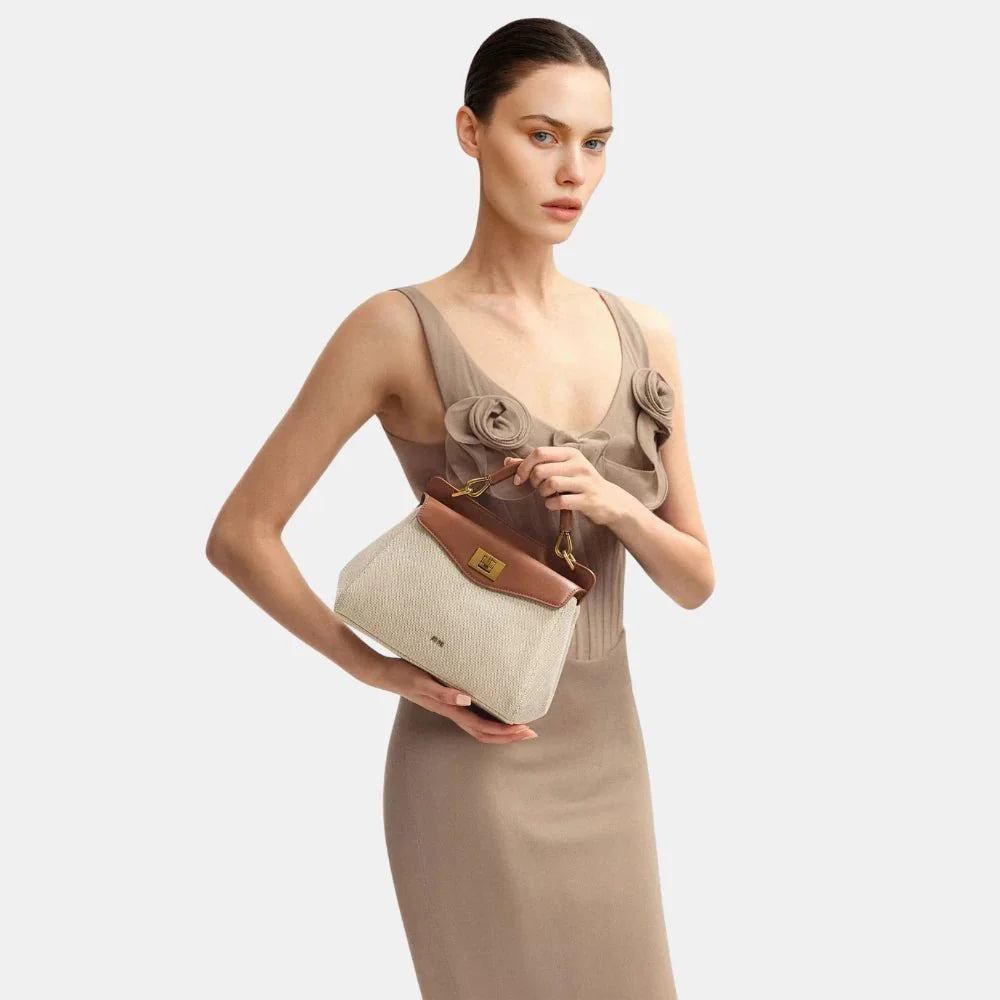 JW Pei Lucia Classic Top Handbag (Brown Canvas)