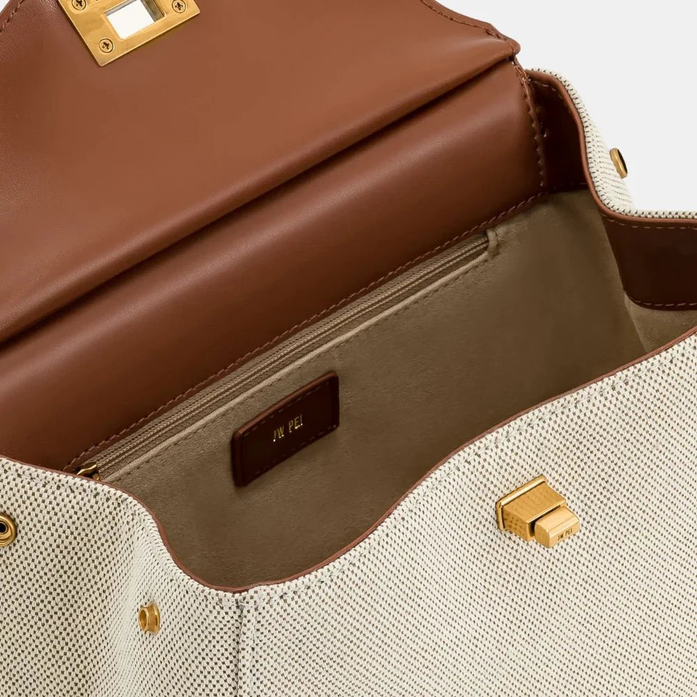 JW Pei Lucia Classic Top Handbag (Brown Canvas)