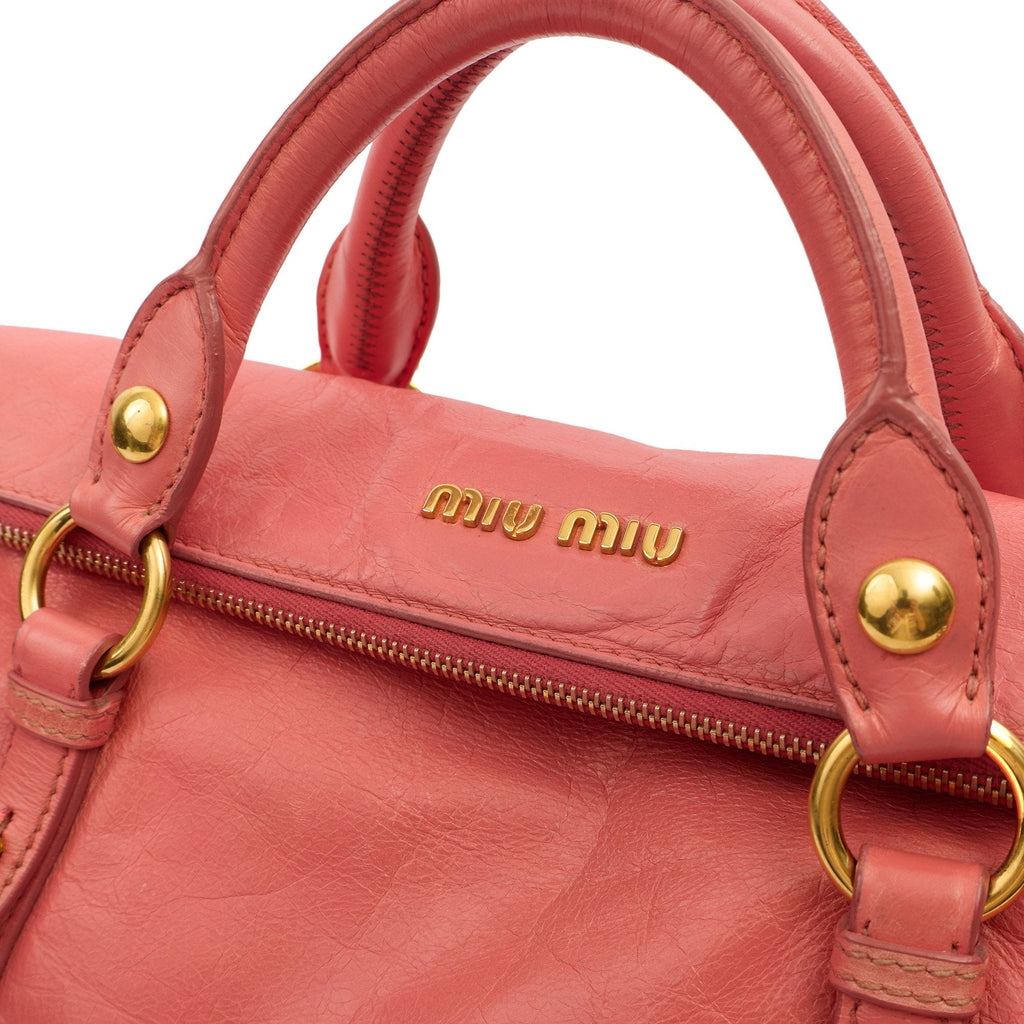 Miu Miu Shoulder Bag Vitello Lux Satchel in Pink, Leather