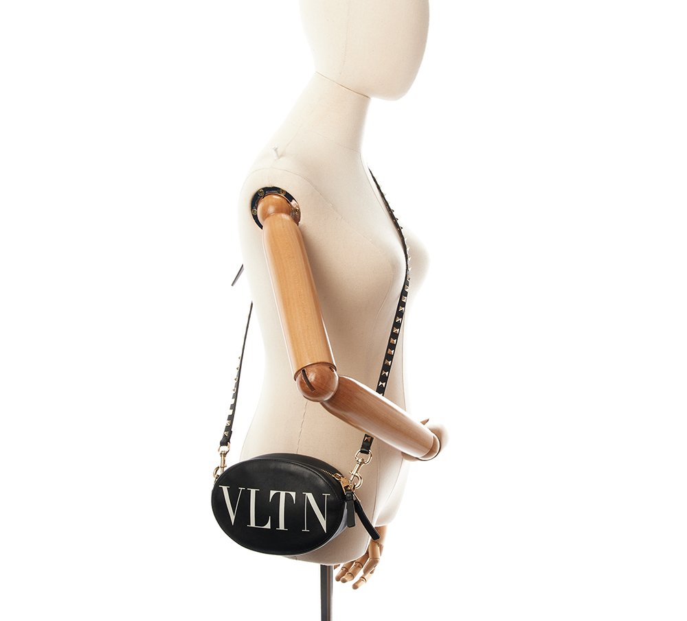 Valentino Cross Body V Logo Crossbody in Black, Calfskin