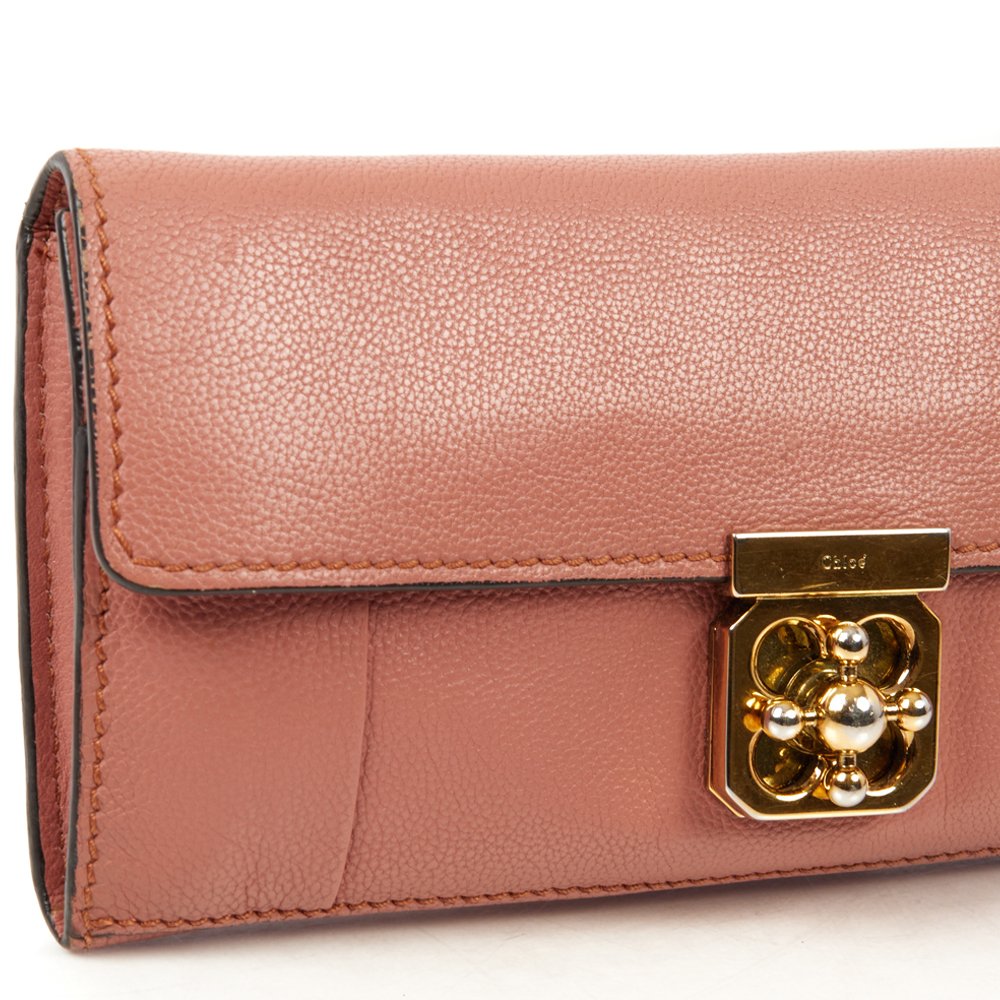 Chloe Purse Elsie Continental Flap Wallet in Nut, Calfskin Leather