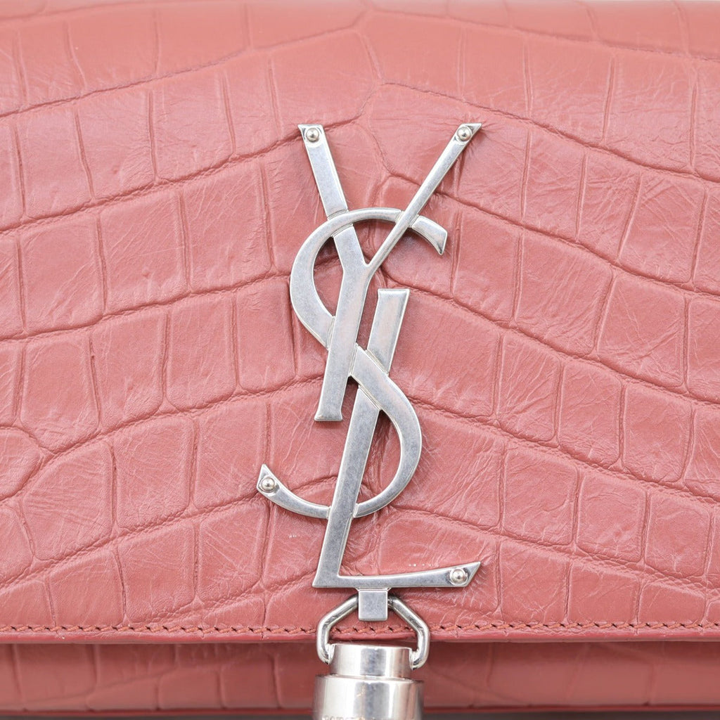 Saint Laurent Kate Tassel Chain Bag Small Croc-Embossed