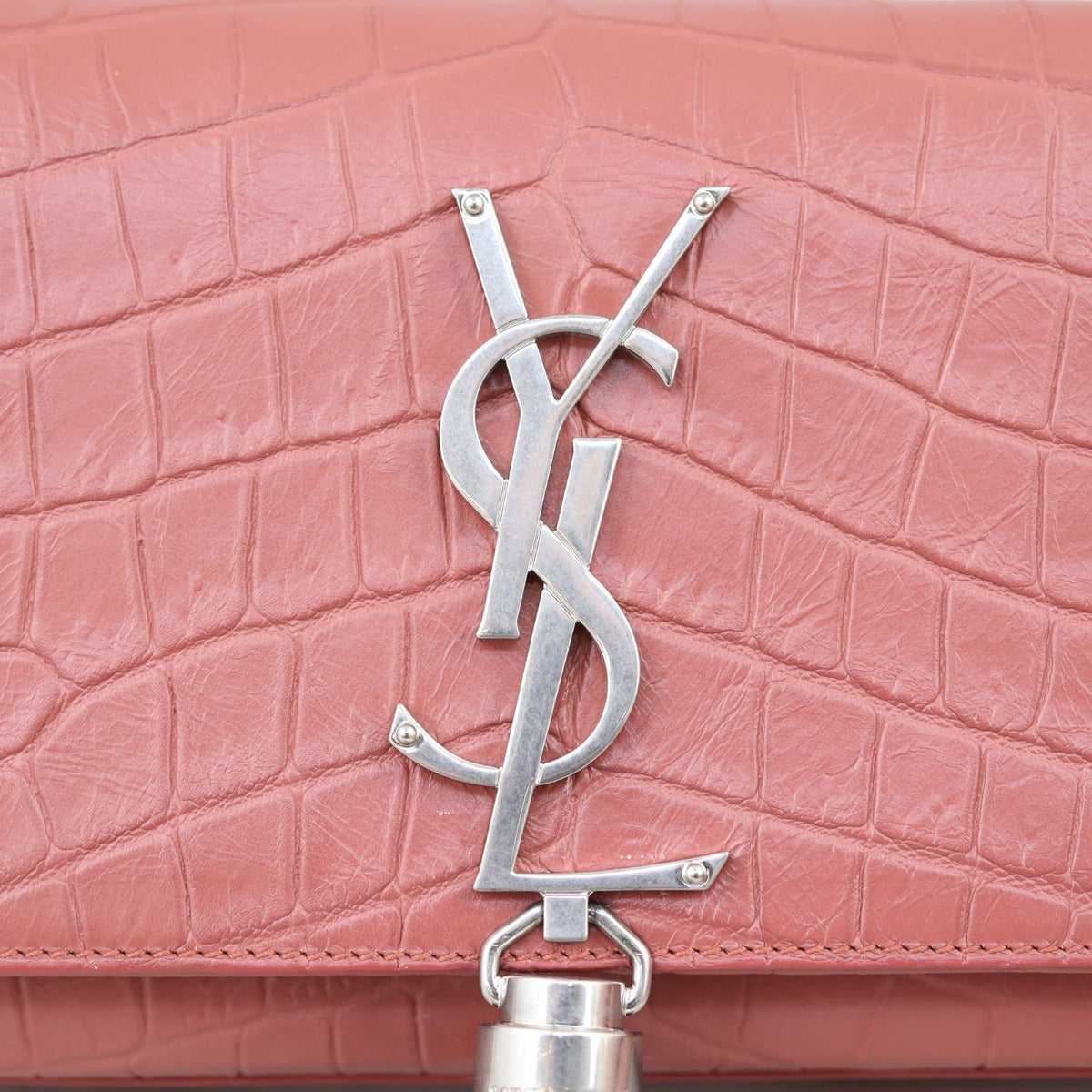 Saint Laurent Kate Tassel Chain Bag Small Croc-Embossed