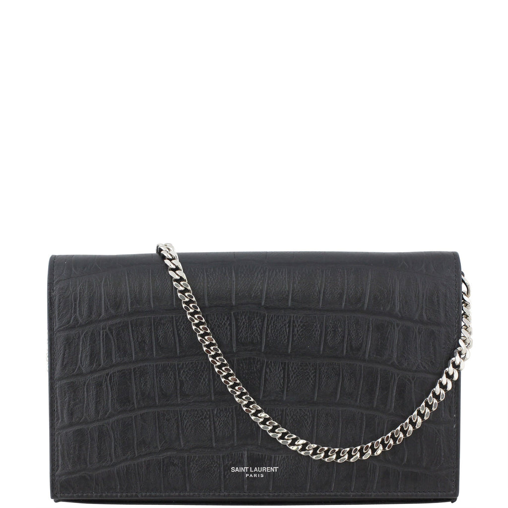 Saint Laurent Crocodile Embossed Chain Wallet
