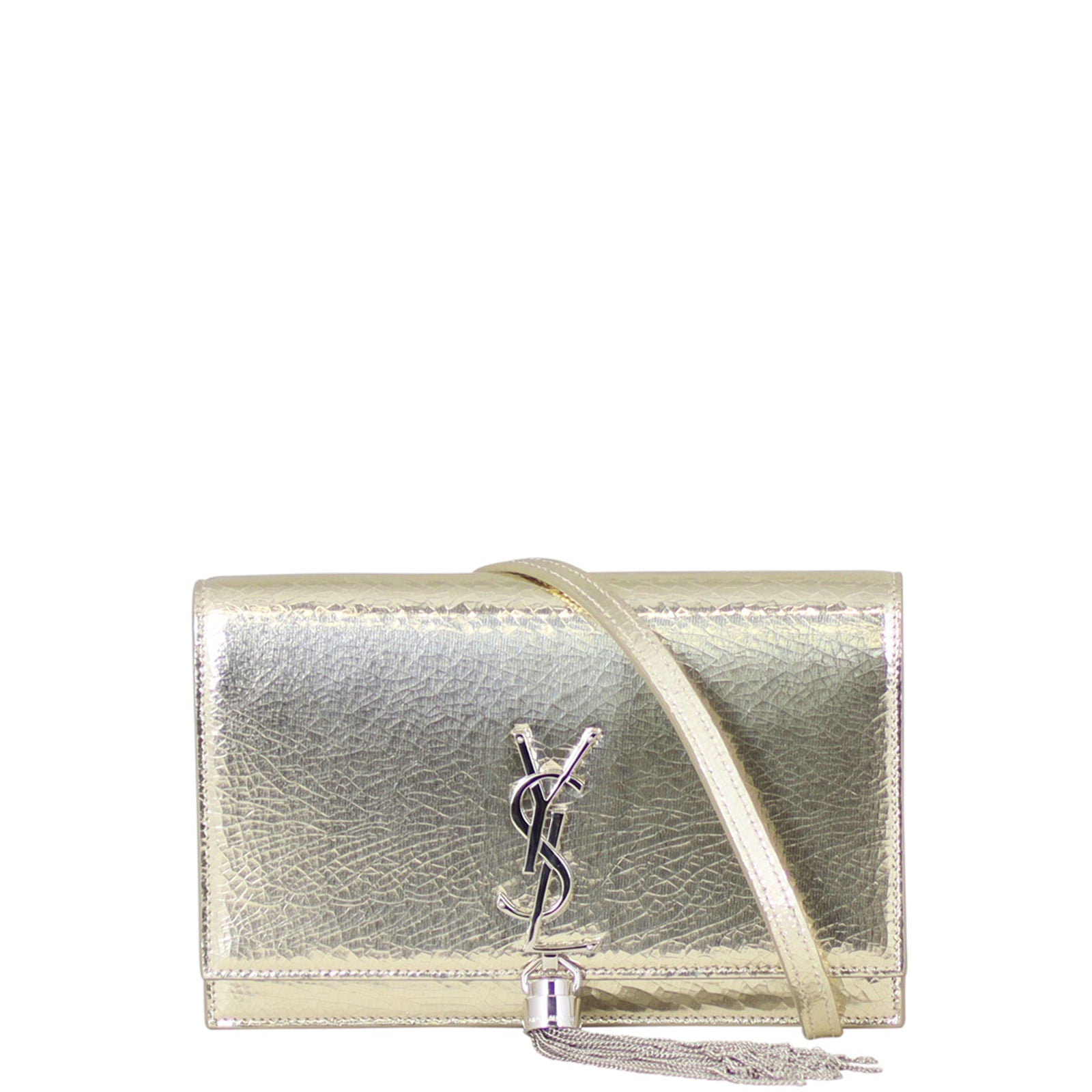 Saint Laurent Kate Metallic Crackled Leather Chain Wallet