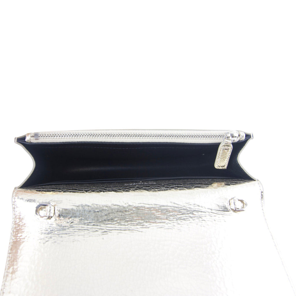 Saint Laurent Kate Metallic Crackled Leather Chain Wallet