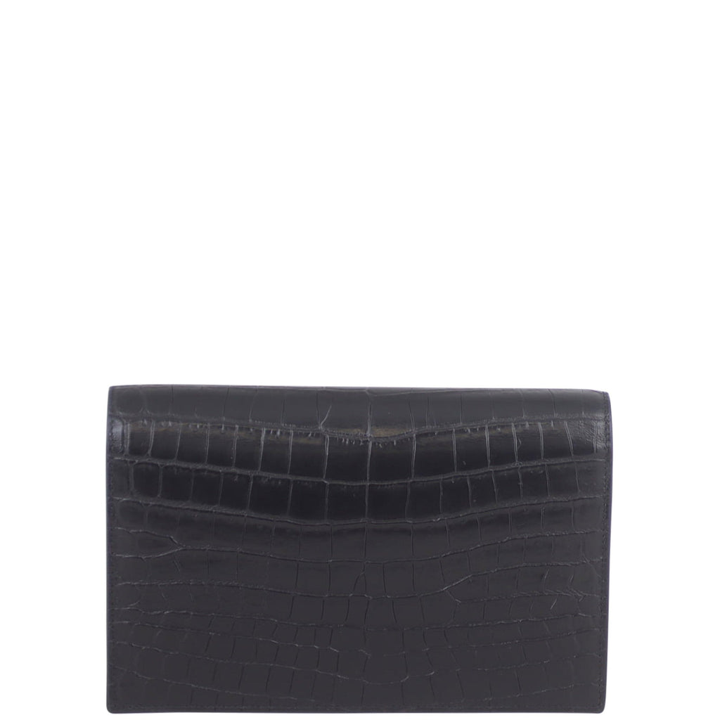 Saint Laurent Kate Tassel Croc Embossed Chain Wallet